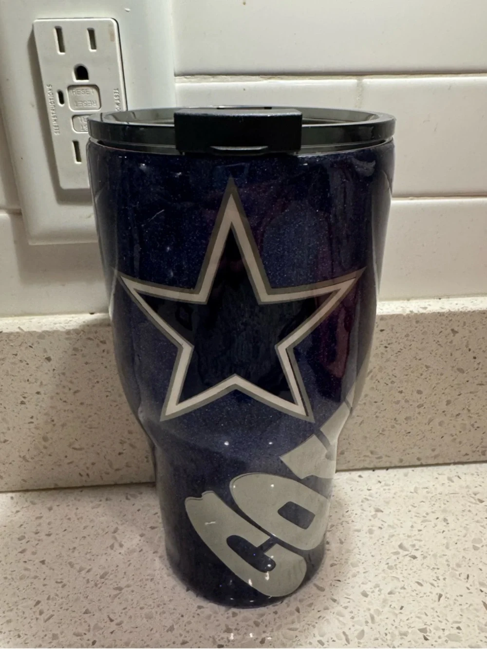 Dallas Cowboys Blue Glitter Large Tumbler  32oz